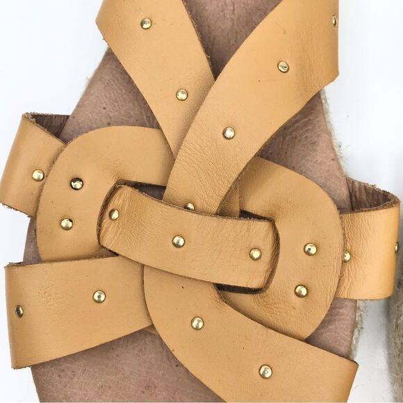 Picon Golden Brown Leather Strappy Espadrille Slide Sandals - Picture 8 of 13